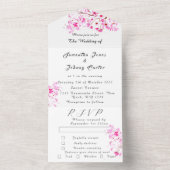 素朴さくらんぼ花日本のピンク花桜 オールインワン招待状 (内側)