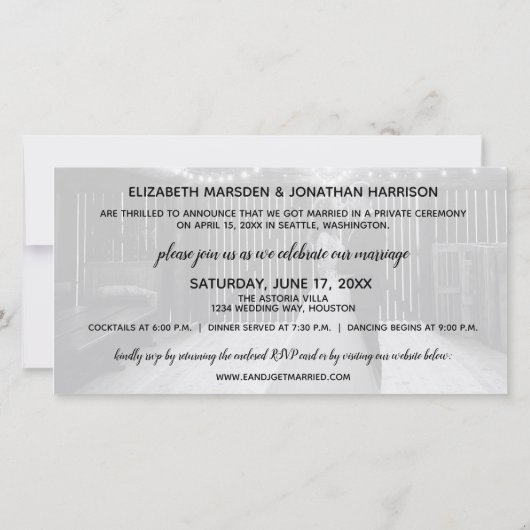 素朴たった今結婚しましたフォト披露宴招待状 (裏面)