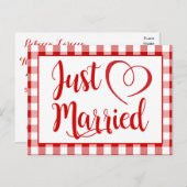 素朴たった今結婚しましたレッドジンガム結婚チェック 案内ポストカード (正面/裏面)