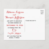 素朴たった今結婚しましたレッドジンガム結婚チェック 案内ポストカード (裏面)