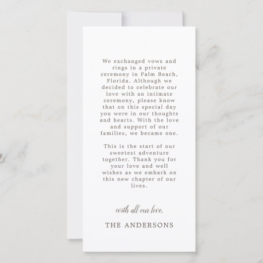 素朴たった今結婚しました結婚発表ありがとう サンキューカード (裏面)