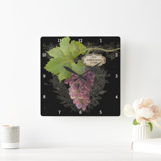 素朴つる植物ヴィンテージ名のブパーソナライズされたーツ スクエア壁時計 (ホーム)