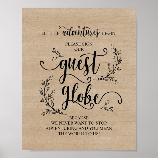 素朴つる植物結婚のサインOur Guest Globe Sign v2 ポスター (正面)