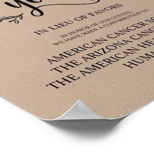 素朴つる植物結婚の寄付又は寄付表 ポスター (角)