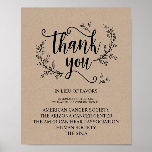 素朴つる植物結婚の寄付又は寄付表 ポスター (正面)