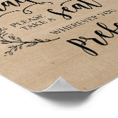 素朴つる植物結婚の式で座席の標識を取る ポスター (角)