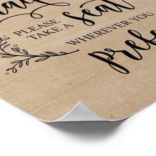 素朴つる植物結婚の式で座席の標識を取る ポスター (角)