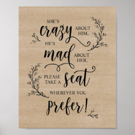 素朴つる植物結婚の式で座席の標識を取る ポスター