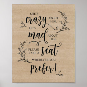 素朴つる植物結婚の式で座席の標識を取る ポスター