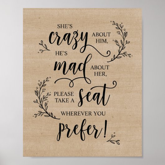 素朴つる植物結婚の式で座席の標識を取る ポスター (正面)