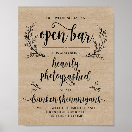 素朴つる植物結婚の開いたバー酔っぱらい徴候 ポスター (正面)