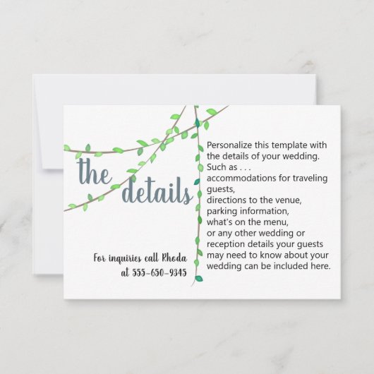 素朴つる植物&ライ結婚トの詳細カード 招待状 (正面)