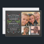 素朴でお洒落な黒板の休日の3写真カード シーズンカード<br><div class="desc">あなたの日はメリー、明るいように! あなたの家族の写真および名前のこのおもしろいそしてお洒落で素朴な休日3の写真カードを個人化して下さい。 

フォトクレジット: diggerdanno</div>