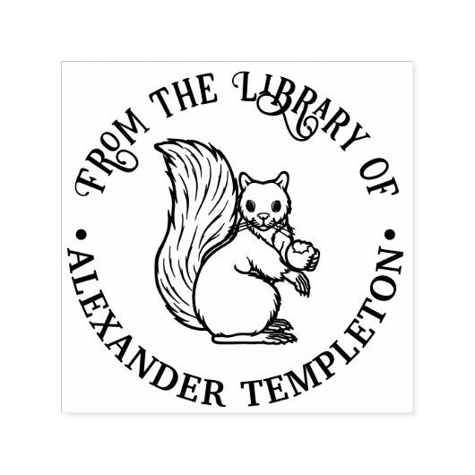 素朴でかわいいリスとナッツのライブラリーの本の名前 セルフインキングスタンプ (デザイン)