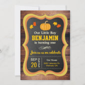 素朴でかわいいリトルパンプキン 1歳の誕生日パーティー 招待状 (正面)