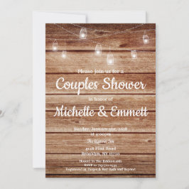 素朴でぶら下がったなライト国の木製のカップルのシャワー 招待状