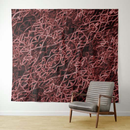 素朴でもつれたワイヤーの赤い絡み合ったネットワーク タペストリー (インサイチュ(横))