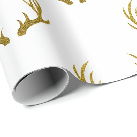 素朴でエレガントで及びフェイクな金ゴールドのグリッターのシカの(雄ジカの)枝角 ラッピングペーパー (ロールコーナー)