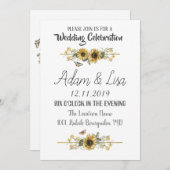 素朴でエレガントなひまわりと蝶のウェディング 招待状 (正面/裏面)