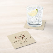 素朴でエレガントなブラウンのシカの(雄ジカの)枝角及び姓 スクエアペーパーコースター (インサイチュ)