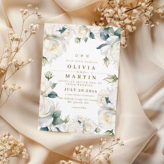 素朴でエレガントなホワイトローズのウェディング 招待状