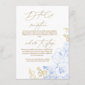 素朴でエレガントな花柄のダスティーブルーとゴールドのウェディング エンクロージャーカード (正面)