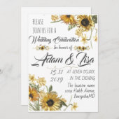 素朴でエレガントな黄色のひまわり ウェディング 招待状 (正面/裏面)