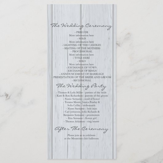 素朴でシックなサンゴとターコイズ結婚式のプログラム プログラム (裏面)