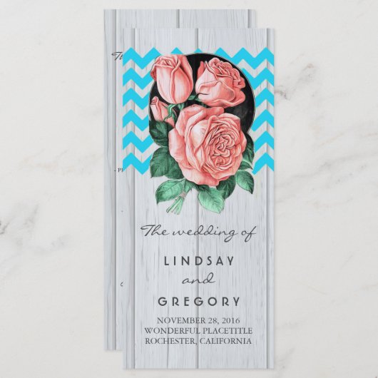 素朴でシックなサンゴとターコイズ結婚式のプログラム プログラム (正面/裏面)