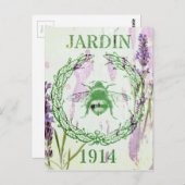 素朴でシックなフランスのカントリーラベンダーヴィンテージビー ポストカード (正面/裏面)