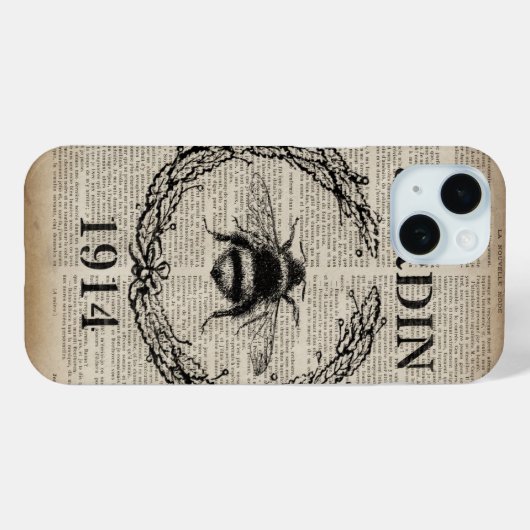 素朴でシックな新聞社の田舎の植物性フランスの蜂 Case-Mate iPhoneケース (裏面 (横))