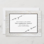 素朴でシックな金ゴールドの木製の移動発表 案内状 (正面)