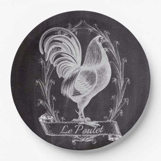 素朴でシックな黒板フランスの田舎者 ペーパープレート (正面)