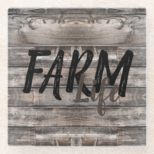 素朴でシックなFARM LIFE in script ガラスコースター (正面)