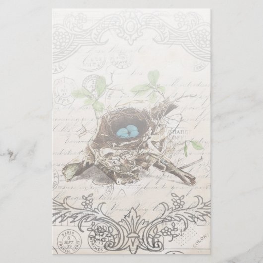 素朴でシックフランスのな田舎の植物性の鳥の巣 便箋 (正面)