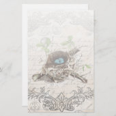 素朴でシックフランスのな田舎の植物性の鳥の巣 便箋 (正面/裏面)