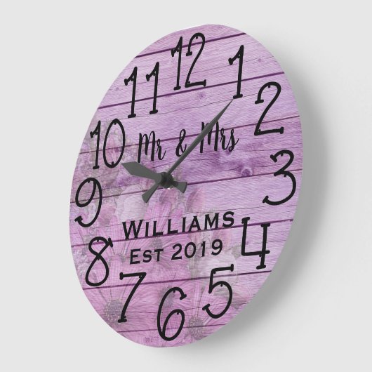 素朴でパーソナライズで旧式な紫色の木製のカスタム ラージ壁時計 (傾斜)