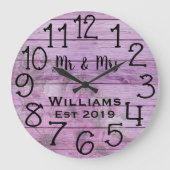 素朴でパーソナライズで旧式な紫色の木製のカスタム ラージ壁時計 (正面)