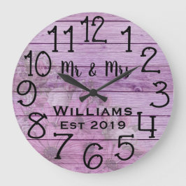 素朴でパーソナライズで旧式な紫色の木製のカスタム ラージ壁時計