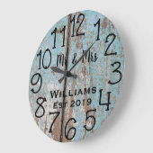 素朴でパーソナライズなティール(緑がかった色)の動揺してな木製のカスタム ラージ壁時計 (傾斜)