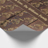 素朴でフェイクな金ゴールドのクリスマスツリーパターンは文字を加えます ラッピングペーパー (角)