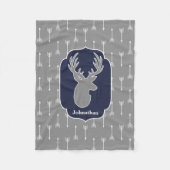 素朴でモダンな灰色のシカ及び白い矢 フリースブランケット (正面)