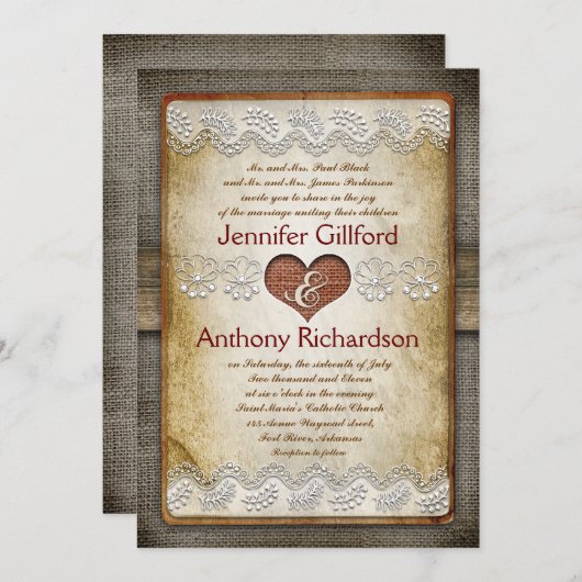 素朴でヴィンテージの結婚式招待状 招待状 (正面/裏面)