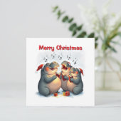 素朴で不思議なかわいいヒポの冬のキャロリング シーズンカード (スタンド正面)