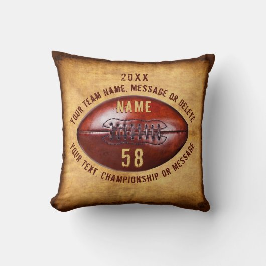 素朴で古い一見のフットボールの枕、5つのテキスト・ボックス クッション (正面)