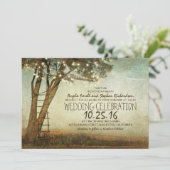 素朴で古い木及びひもライト結婚式招待状 招待状 (スタンド正面)