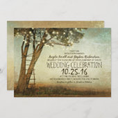 素朴で古い木及びひもライト結婚式招待状 招待状 (正面/裏面)