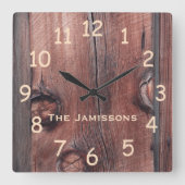 素朴で古く赤い納屋の下見張り、パーソナライズな時計 スクエア壁時計 (正面)