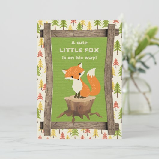 素朴で小さいキツネの男の子のベビーシャワー 招待状 (スタンド正面)