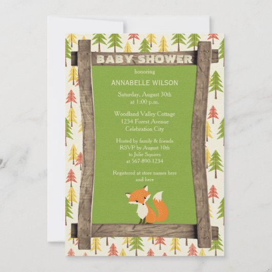 素朴で小さいキツネの男の子のベビーシャワー 招待状 (裏面)